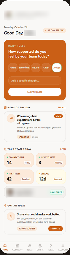 Pulse — frontline mobile app interface