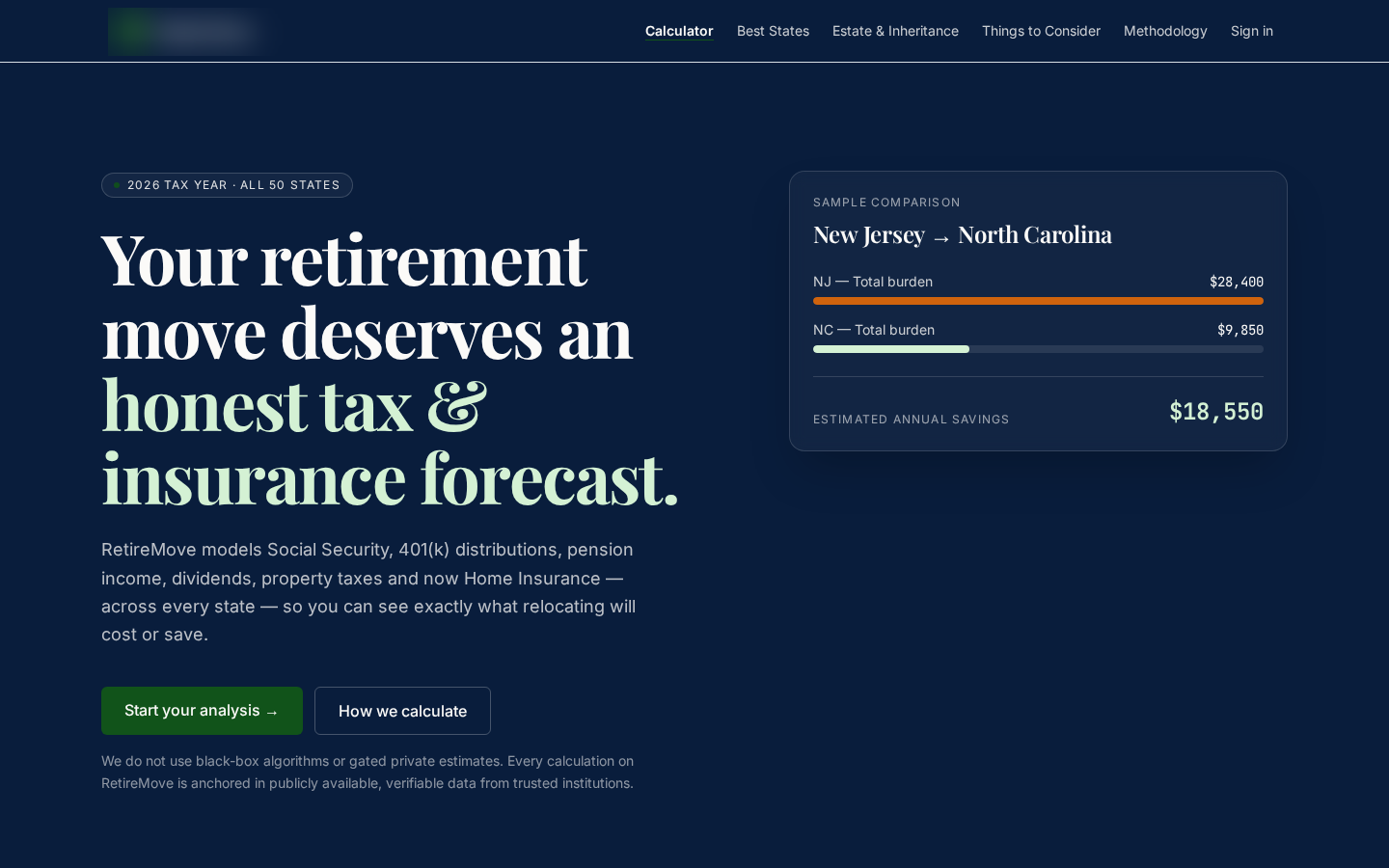 RetireMove — relocation cost analysis interface